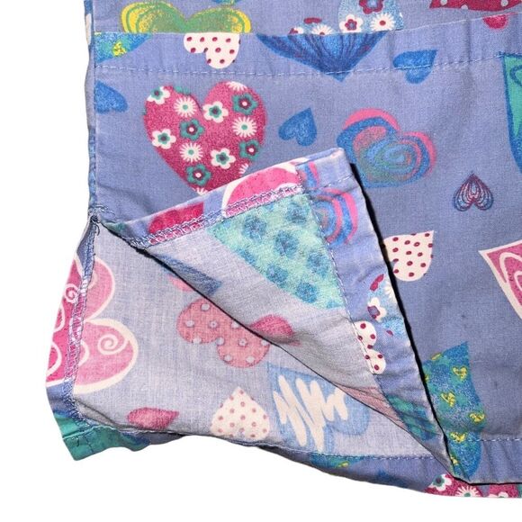 J.I.J. Scrubs Blue Hearts V Neck Scrub Top Pockets Pink Green - Picture 5 of 7